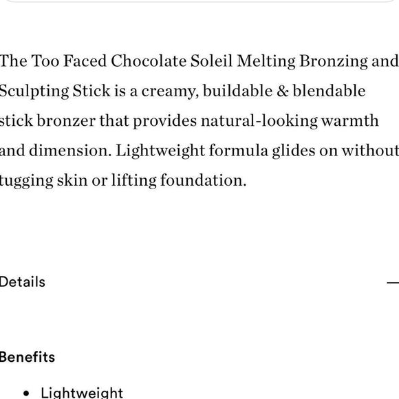 🌷 TOO FACED CHOCOLATE LAVA (DEEP) MELTING BRONZER & SCULPT STICK FULLSZ - Picture 10 of 11